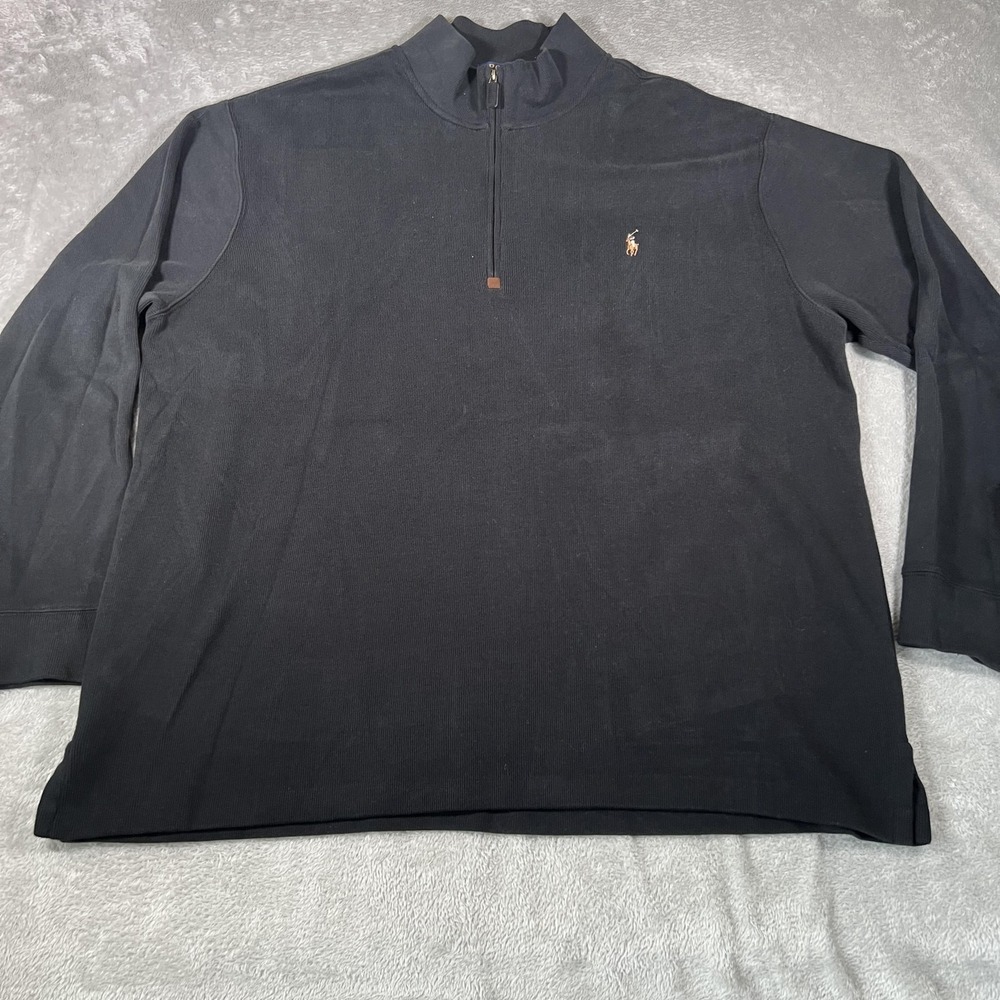 Polo Ralph Lauren Sweater Mens 1XB Big Black Quarter Zip Mock Neck Cotton Pony